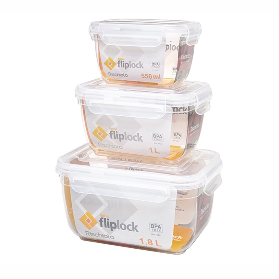 POTE RETANGULAR ALTO FLIPLOCK 550ML